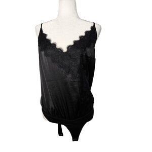 Abercrombie & Fitch Black Lace Cami Bodysuit Silky Sexy Lingerie Large